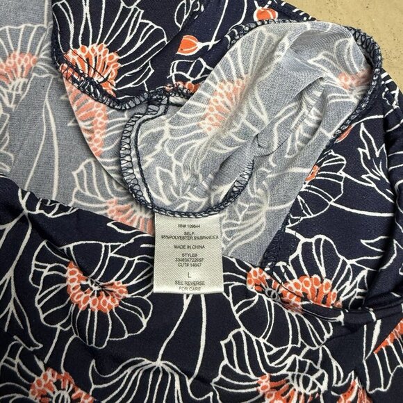 Pixley A-Line Skirt Navy Blue Coral Floral Print Pull-On Stretch Midi Sz L - Picture 5 of 6